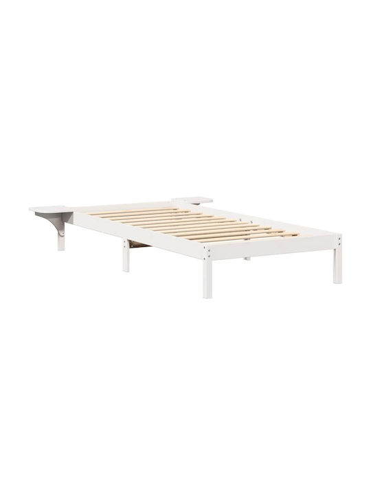 Pat Single Din Lemn Alb Cu Plăci Potrivit Pentru Saltea 80x200cm