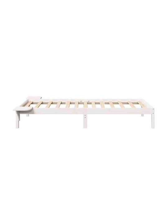 Pat Single Din Lemn Alb Cu Plăci Potrivit Pentru Saltea 80x200cm