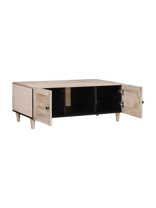 Rectangular Central Coffee Table Made of Solid Wood Beige M100xW54xH40cm