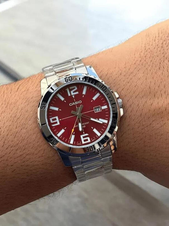 Casio Collection Herrenuhr 45mm Batterie mit Silber Metallarmband