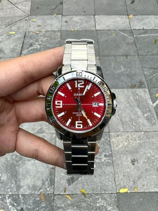 Casio Collection Herrenuhr 45mm Batterie mit Silber Metallarmband