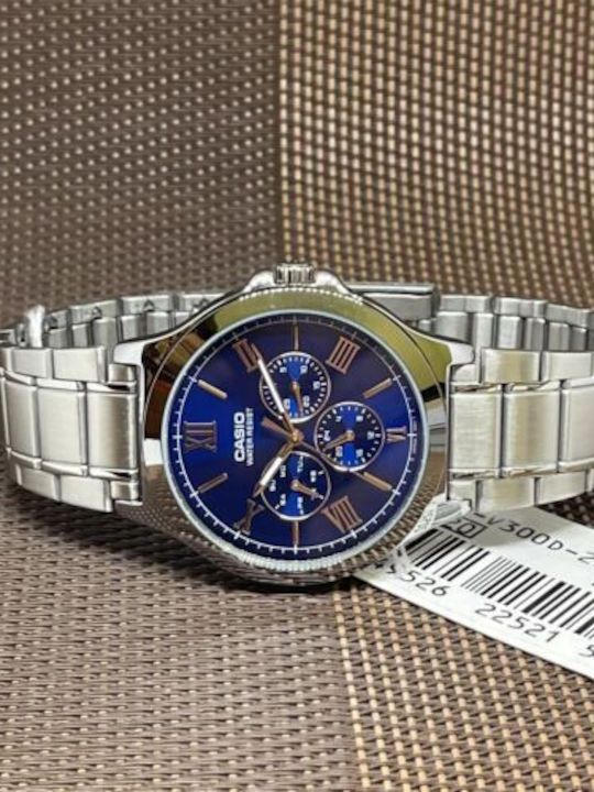 Casio Collection Herrenuhren 40mm Batterie mit Blauem Rostfreiem Stahlarmband