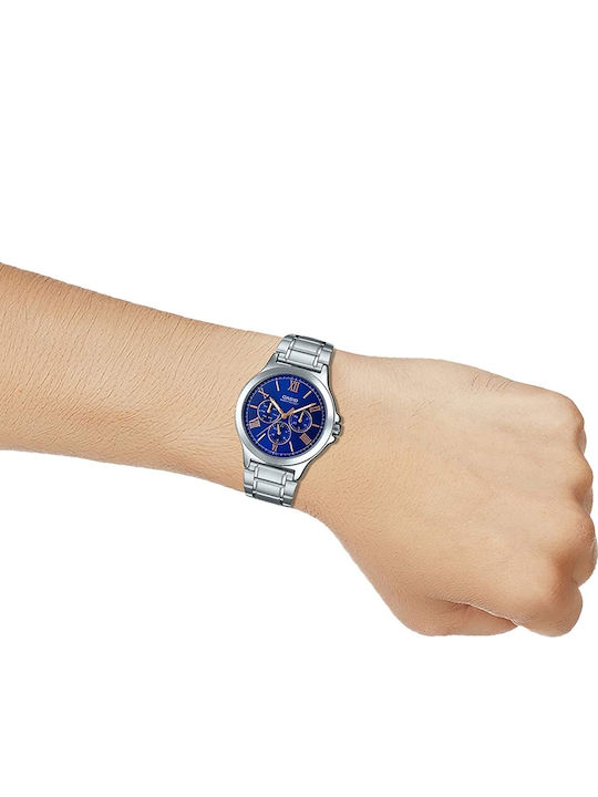 Casio Collection Herrenuhren 40mm Batterie mit Blauem Rostfreiem Stahlarmband