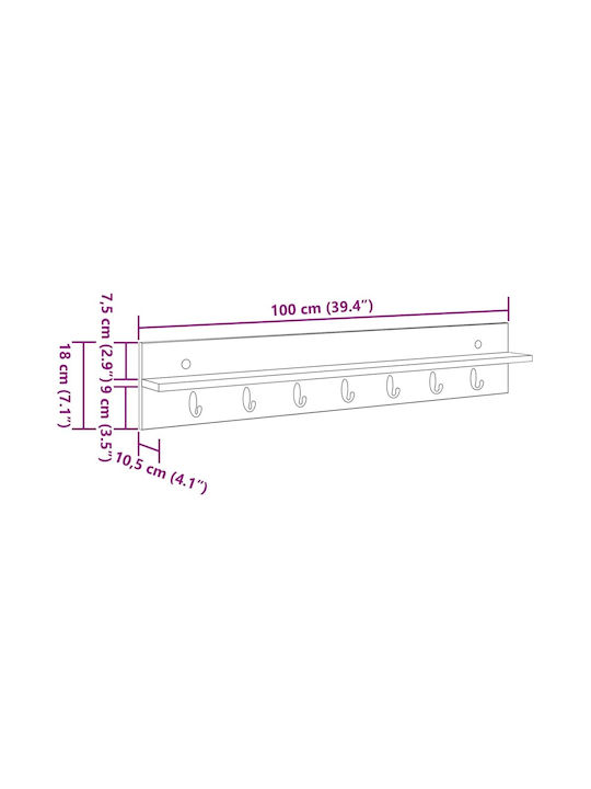 vidaXL Wooden Wall Hanger Beige 100x18x10.5cm 1pc