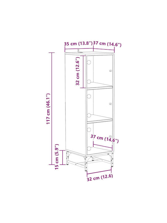 Wohnzimmer Vitrine aus Holz & Metall mit Verglasung Schwarze Eiche 35x37x117cm