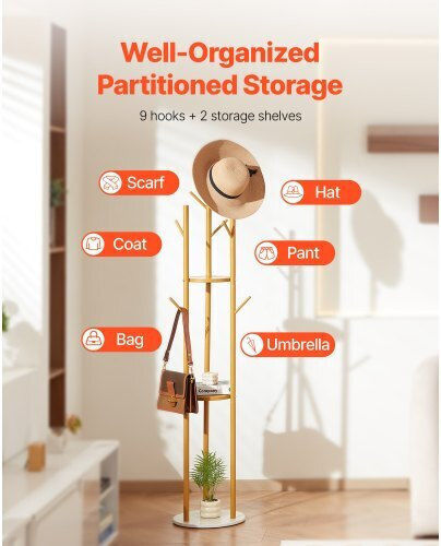 Vevor Metallic Coat Rack Yellow 34x34x170cm