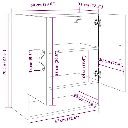 vidaXL Badezimmerschrank B60xT31xH70cm Braun