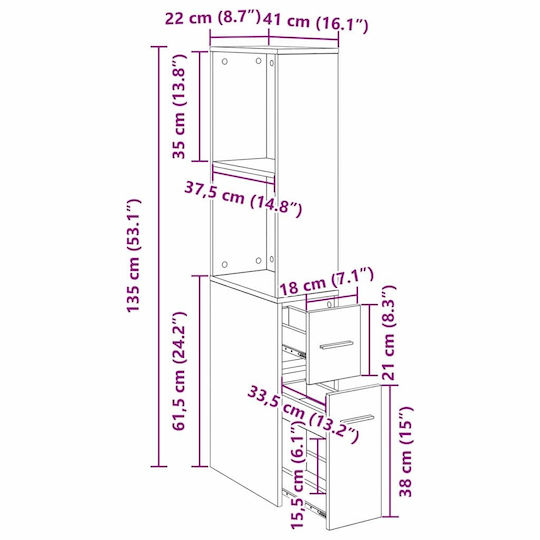 vidaXL Ντουλάπι Μπάνιου 22x41x135cm Δρυς
