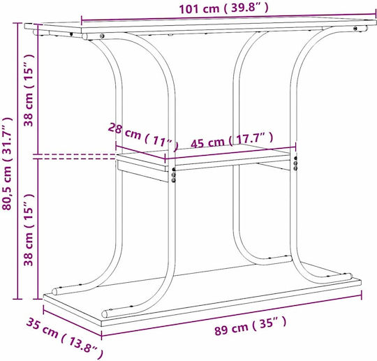 Κονσόλα από Ξύλο & Μέταλλο Artisan Δρυς Μ101xΠ35xΥ80.5εκ.