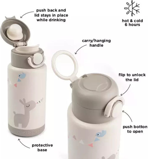 Done by Deer Kids Water Bottle Thermos Stainless Steel with Screw Cap Non Spill Beige 340ml