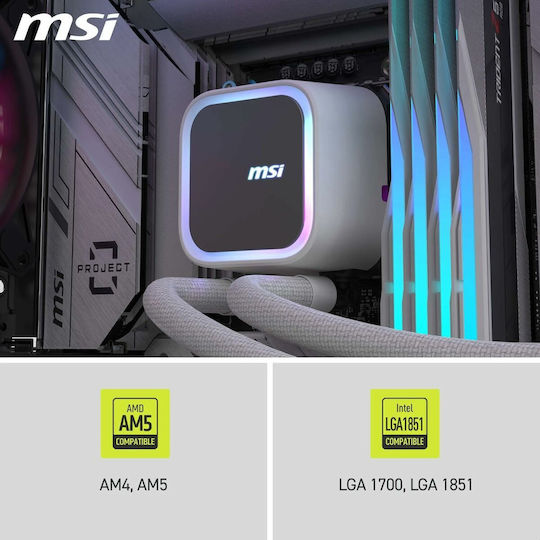 MSI MAG CORELIQUID A13 240 Охлаждане AIO CPU с 2 Вентилатора 120mm и ARGB Осветление Бял