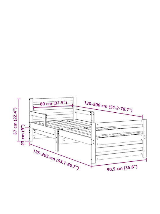 Παιδικό Κρεβάτι Μονό Λευκό για Στρώμα 80x130cm