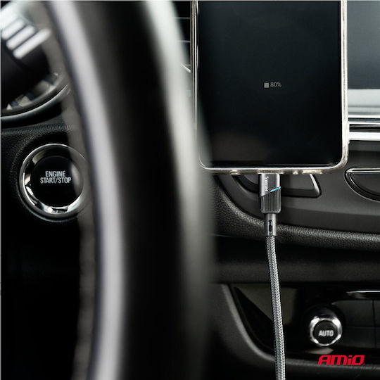 AMiO LED USB 2.0 Cable USB-C male - USB-C 60W Μαύρο 2m 03927