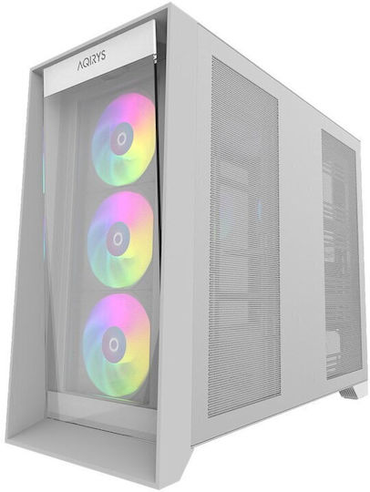 Aqirys XO-1 Gaming Midi Tower Κουτί Υπολογιστή με Πλαϊνό Παράθυρο και ARGB Φωτισμό Λευκό
