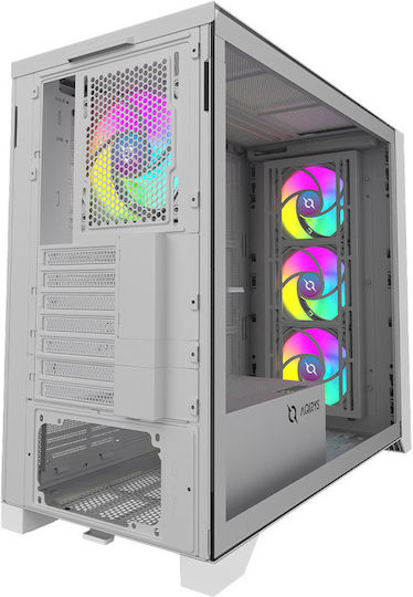 Aqirys XO-1 Gaming Midi Tower Κουτί Υπολογιστή με Πλαϊνό Παράθυρο και ARGB Φωτισμό Λευκό