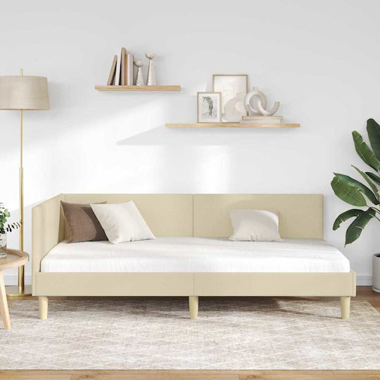 Single Upholstered Bed with Fabric Cream with Slats for Mattress 90x200cm