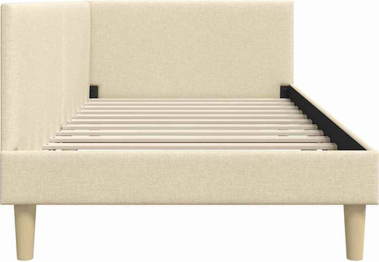 Single Upholstered Bed with Fabric Cream with Slats for Mattress 90x200cm
