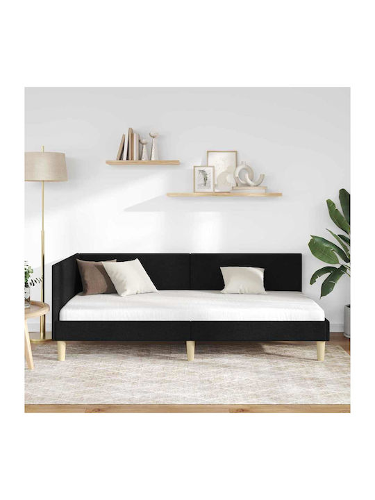 Pat Single Tapitat Cu Material Negru Cu Plăci Pentru Saltea 100x200cm