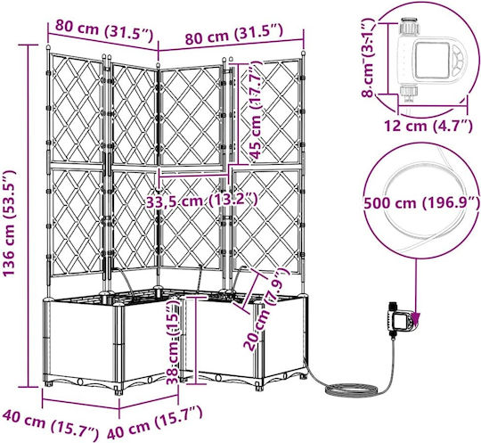 vidaXL Комплект 3 Пластмасови Саксии За Цветя Бели 80x142см