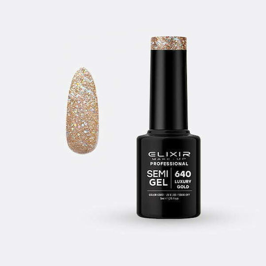 Elixir Semi Gel Semipermanent Lac de Unghii 640 Aur de lux 5ml 1buc