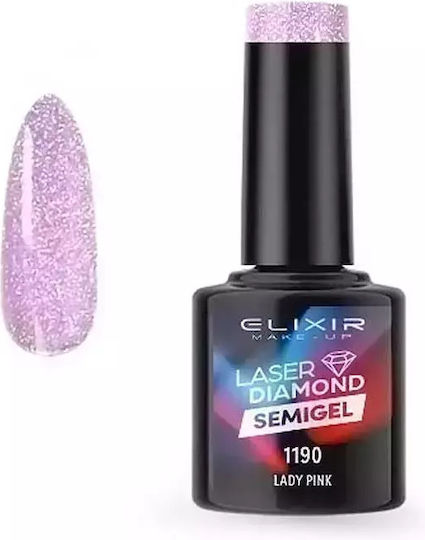 Elixir Laser Diamond Хибриден Лак за Нокти 1190 Lady Pink с Glitter 8мл 1бр