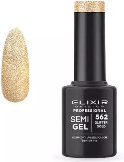 Elixir Semi Gel Semipermanent Lac de Unghii 562 Glitter Gold cu Glitter 5ml 1buc