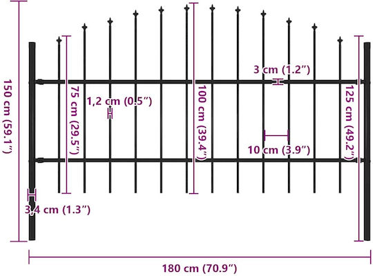 vidaXL Metallzäune mit Speeren in Schwarz Farbe 1.0x1.7m