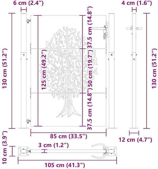 vidaXL Μεταλλική Πόρτα Φράχτη σε Μαύρο Χρώμα 1.25x1.05m