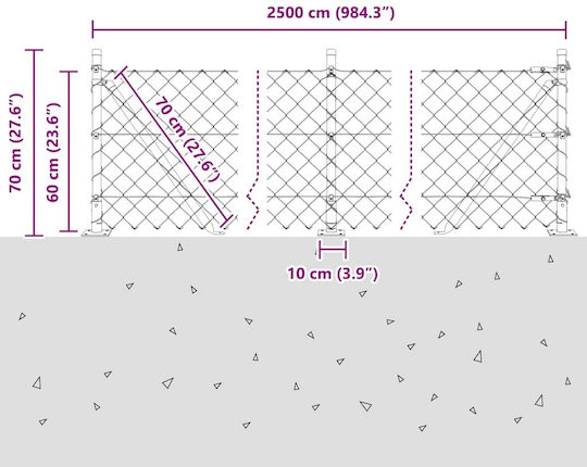 vidaXL Wire Fencing Galvanized Set Silver 0.6x25m