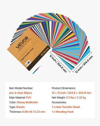 Vevor Vevor Heat Transfer Vinyl 80 Sheets