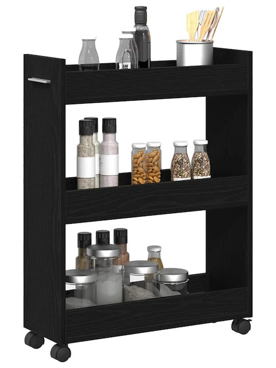 vidaXL Wooden Kitchen Trolley 3 Tiers Black 60x22x79cm