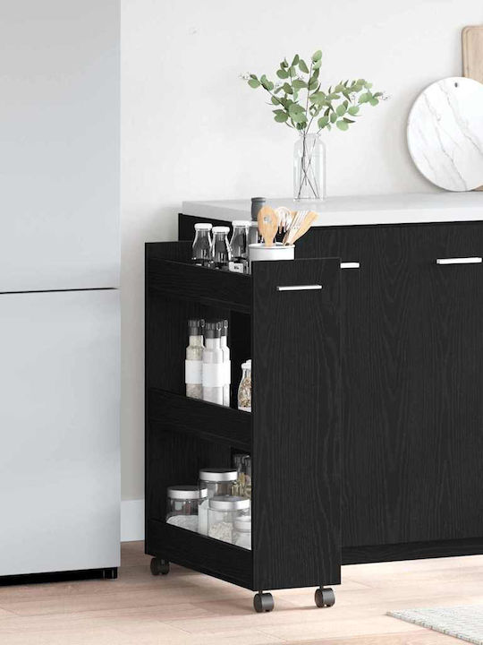 vidaXL Wooden Kitchen Trolley 3 Tiers Black 60x22x79cm