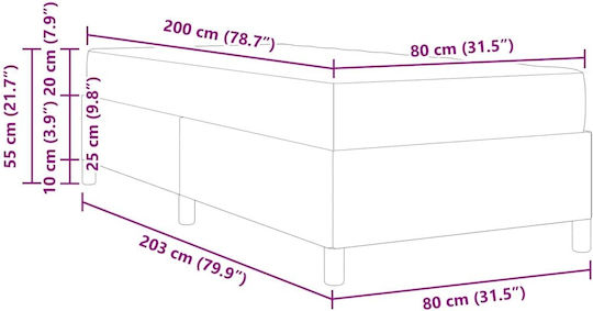 Детско Легло Класически Единично Dark Gray за Матрак 80x200см