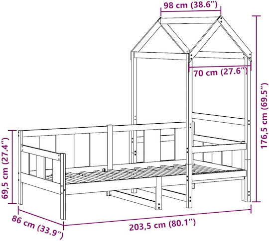 Παιδικό Κρεβάτι Μονό Μπεζ για Στρώμα 80x200cm