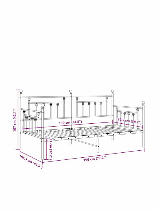 Pat pentru Copii - Canapea Single Ατσάλι pentru Saltea 100x190cm