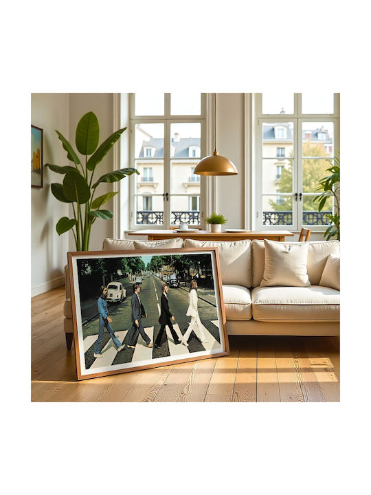 Music Poster Beatles Ms153 30cm X 40cm Μαύρο Ξύλινο Κάδρο