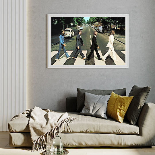 Music Poster Beatles Ms153 21cm X 30cm Κάδρο Φυσικό Ξύλου Μπεζ