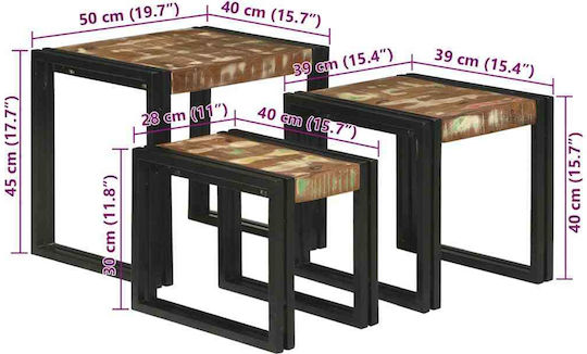 Rectangular Zigon Set Made of Solid Wood Multicolour 3 Pieces M50xL40xH45cm