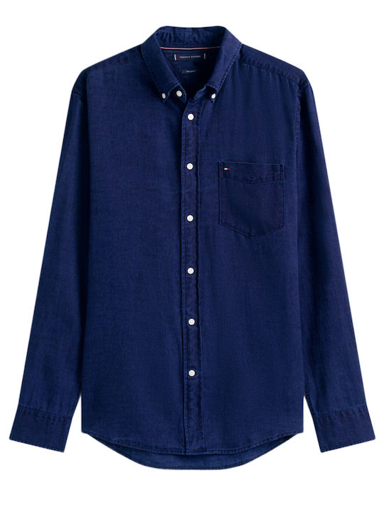 Long-sleeved Cotton Shirt Navy Blue