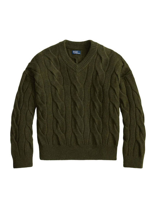 Women's Sweater Woolen with V Neckline Green