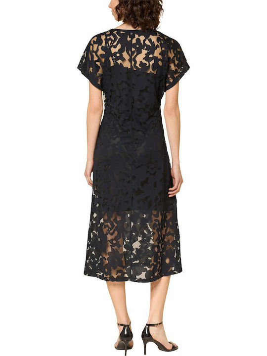 Rochie Midi De Seară Cu Dantelă Și Plasă Neagră
