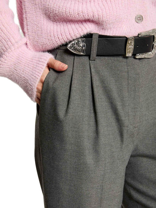 Women's High-waisted Fabric Trousers Gray