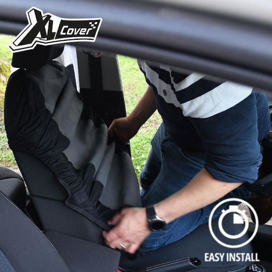 Xl Cover Set De Huse Scaune Auto 9 Buc Poliester Negru Gri 167003