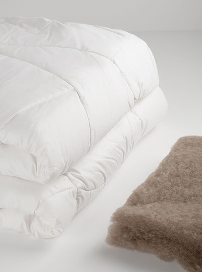 Vesta Home Πάπλωμα Υπέρδιπλο Μάλλινο 220x230εκ. Camel Λευκό 350 GSM 11.5 togs