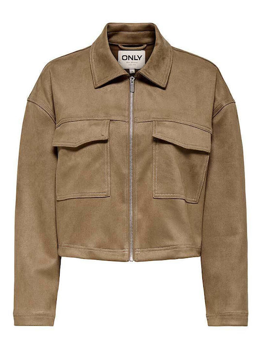 Short Suede Women's Jacket for Spring Autumn Brown