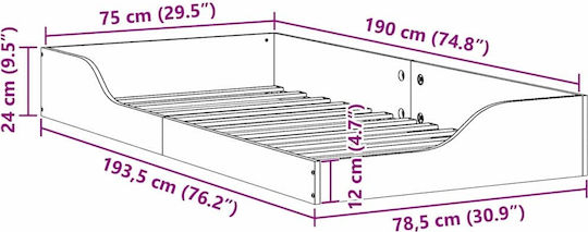 Single Bed Base Wooden White with Slats for Mattress 75x190cm