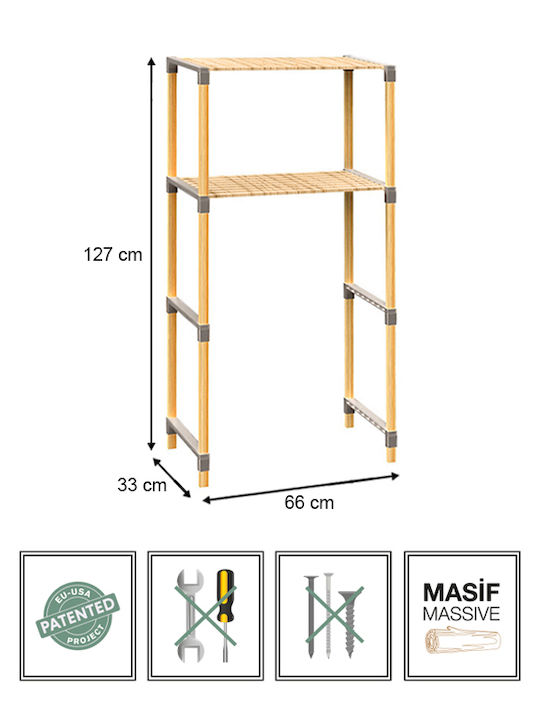 FixWood Rafturi de baie Raft Baie Lemn cu 2 Rafturi 33x33x127cm Bej