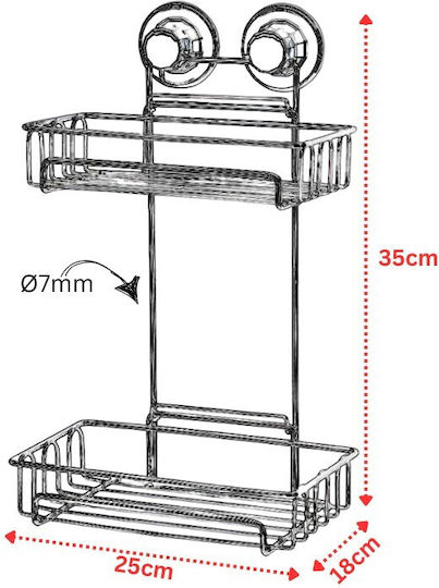 Tekno-Tel 455.DM256 An der Wand montiert Badezimmerregal Inox mit 2 Regalböden und Saugnäpfen 25x18x35cm Silber