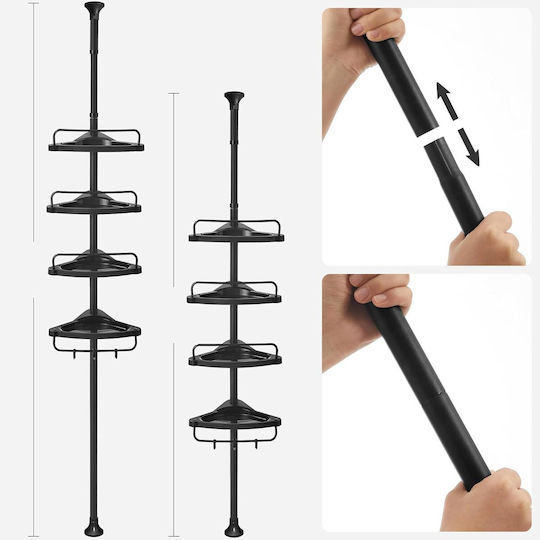 Songmics Wall Mounted Bathroom Shelf Inox with 4 Shelves and Suction Cups 35x25x85cm Black