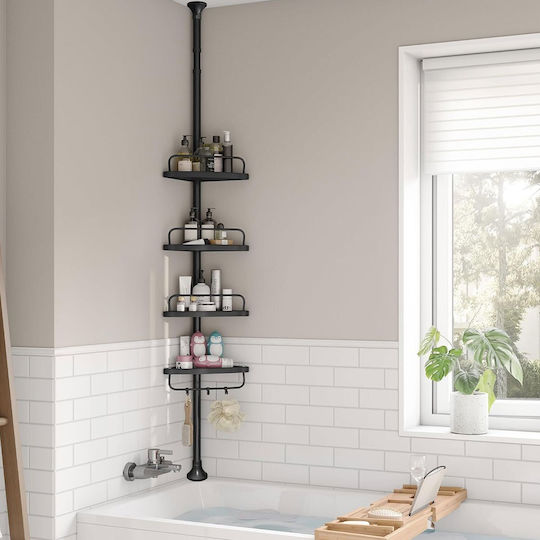 Songmics Wall Mounted Bathroom Shelf Inox with 4 Shelves and Suction Cups 35x25x85cm Black